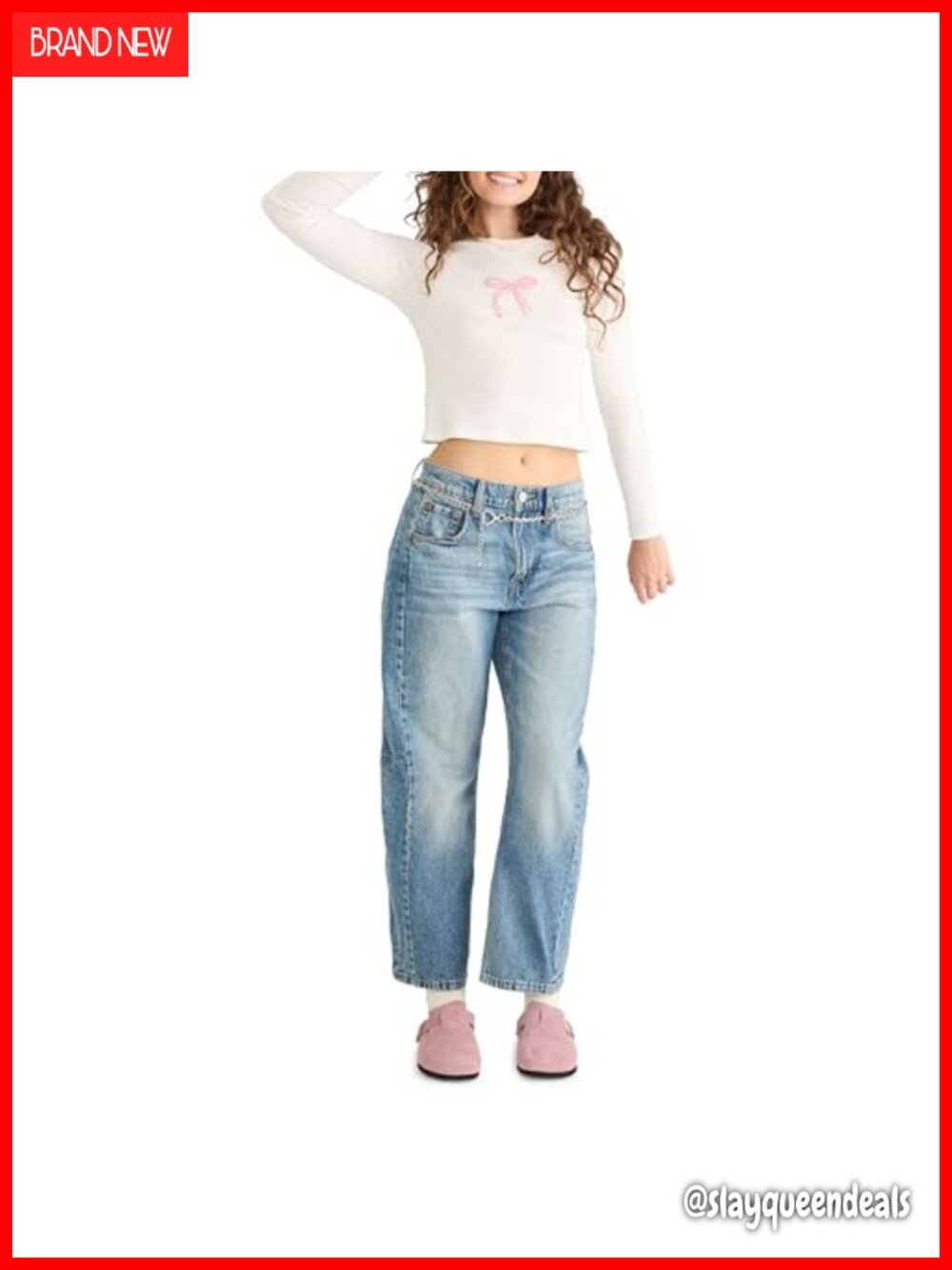 AEROPOSTALE Women's Long Sleeve Bow Beaded Slim Fit Crew Neck T-Shirt